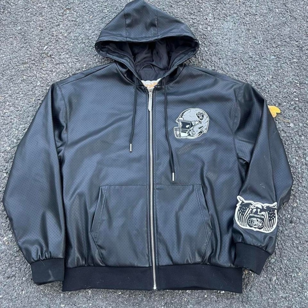 1990s Jeff Hamilton Oakland Raiders Premium Leather Zip Up jacket size XL